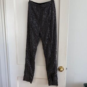 Black Sequin Striped High-Waist Pants